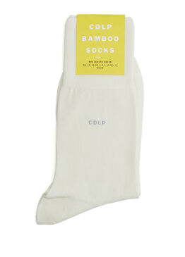 Beyaz Logo Jakarlı Erkek Çorap