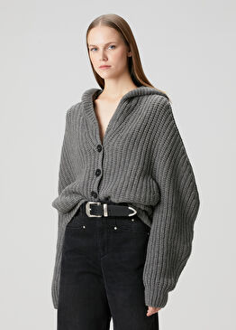 Gri Kapüşonlu Kaşmir Hırka