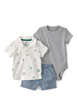 Body Şort ve T-shirt Erkek Bebek 3'lü Set 