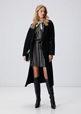 Siyah Kırık Beyaz Desenli Mini Elbise