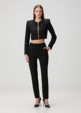 Fitted Siyah Yün Pantolon