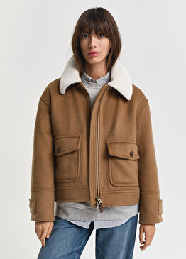 Kahverengi Yün Relaxed Fit Kadın Ceket