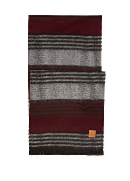 Bordo Gri Çizgili Erkek Atkı