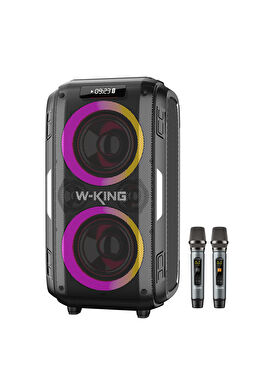 T9PRO Işıklı Karaoke Partybox IPX5 Kablosuz Ses Bombası Siyah Çift Mikrofonlu Bluetooth Hoparlör