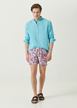 Beyaz Beli Kordonlu Etnik Desenli Mayo