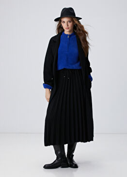 Siyah Piliseli Midi Etek