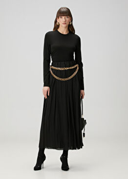 Siyah Pileli Midi Etek