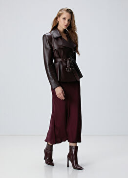 Bordo Midi Saten Etek