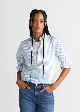 Mavi Regular Fit Düğmeli Kadın Gömlek