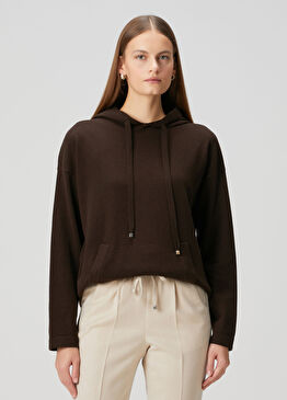 Koyu Kahverengi Kapüşonlu Kaşmir Sweatshirt