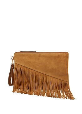 Taba Püsküllü Kadın Süet Clutch