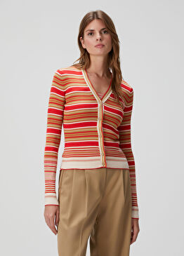 Kırmızı Çizgili İpek Hırka