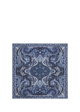 Lacivert Desenli İpek Poşet Mendil