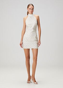 Kırık Beyaz Payetli Mini Kokteyl Elbise