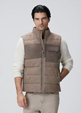 Bej Yün Karışımlı Flanel Casual Yelek