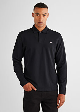 Siyah Polo Yaka Slim Fit Uzun Kollu Erkek T-Shirt