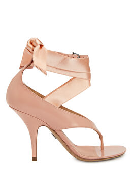 Pembe Topuklu Deri Sandalet