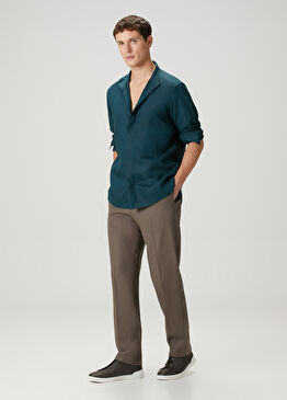 Kahverengi Keten Formal Pantolon