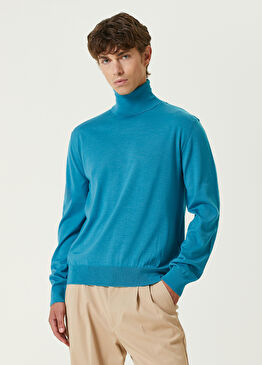 VLogo Mavi Balıkçı Yaka Yün Kazak