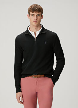 Siyah Yakası Fermuarlı Kazak