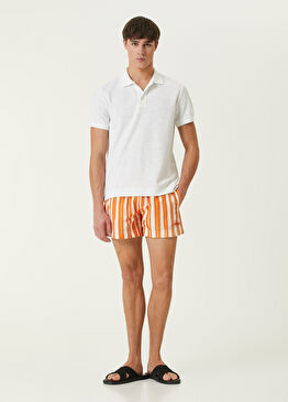 Bej Turuncu Çizgi Desenli Mayo