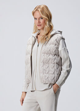 Bej Melanj Yün Karışımlı Triko Casual Yelek