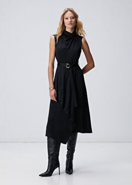 Siyah Midi Boy Elbise