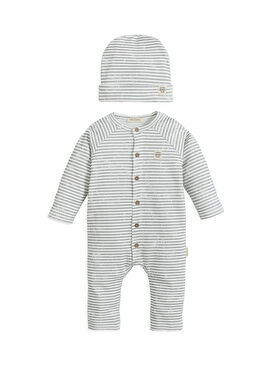 Little Driver Antrasit Çizgili Unisex Bebek Tulum ve Şapka Set