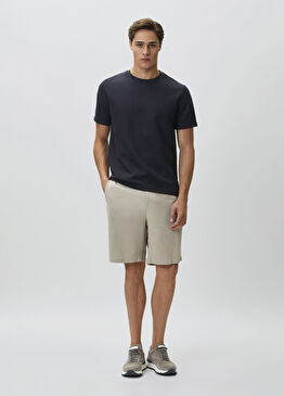 Slim Fit Vizon Keten Karışımlı Dokuma Şort