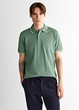 Yeşil Pamuklu Regular Fit Polo Yaka Kısa Kollu Erkek T-shirt
