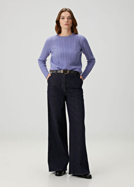 Lacivert Wide Leg Jean Pantolon