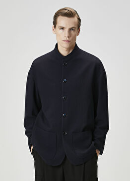 Lacivert Gofreli Yün Ceket