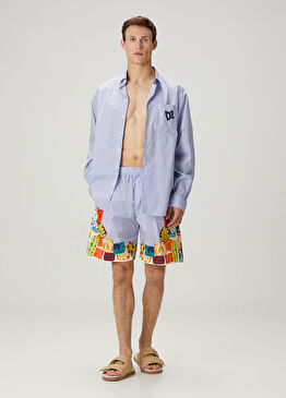 Summer Lovers Mavi Kolaj Desenli Bermuda