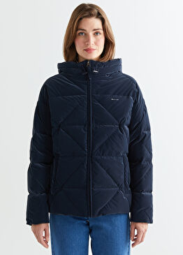 Lacivert Kapitone Kapüşonlu Regular Fit Kadın Mont