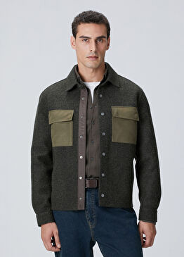 Haki Yün Karışımlı Dış Gömlek