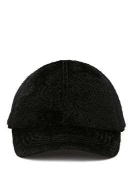 Siyah Deri Karışımlı Kadın Şapka