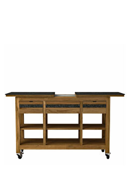 Milano Seramik Tablalı Natural Ahşap Servis Masası