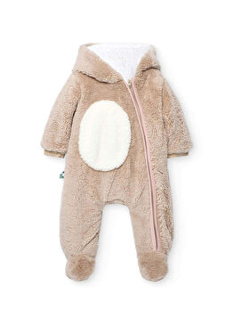 Kahverengi Kapüşonlu Erkek Bebek Peluş Tulum