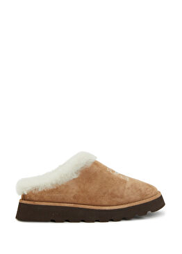 Taba Shearling Detaylı Kadın Deri Terlik