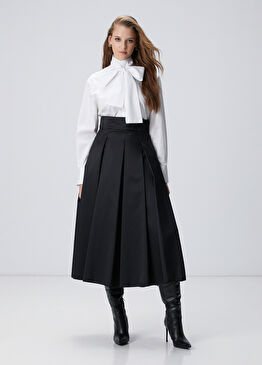 Siyah Midi Pileli Saten Etek