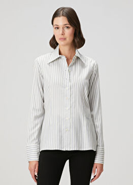 Mavi Çizgili İpek Gömlek