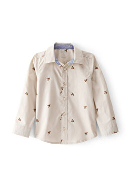 Bej Desenli Uzun Kollu Erkek Çocuk Gömlek