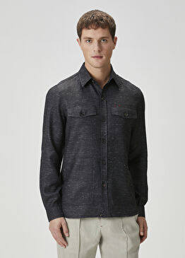 Siyah Desenli İpek Dış Gömlek