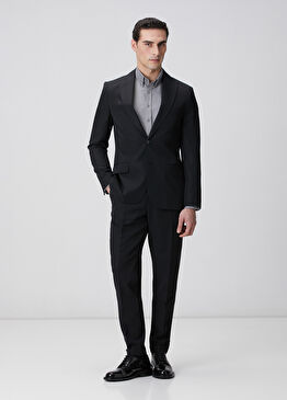 Siyah Piklapel Yaka Yün Takım Elbise