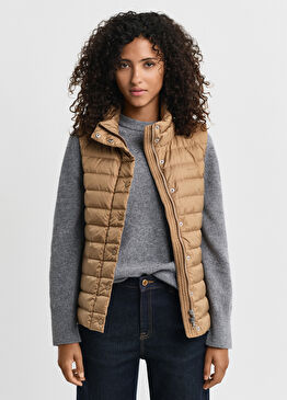 Kaverengi Kaz Tüyü Dik Yaka Regular Fit Kadın Yelek