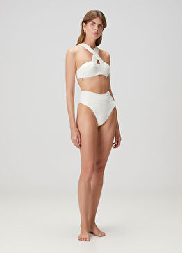 Beyaz Büzgülü Bikini Takımı