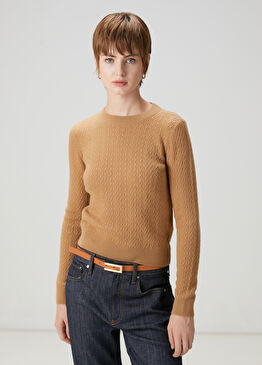Camel Saç Örgülü Yün Triko