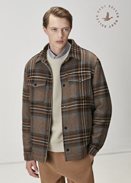 Kahverengi Ekose Desenli Yün Dış Gömlek