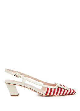 Kırmızı Beyaz Çizgili Topuklu Ayakkabı
