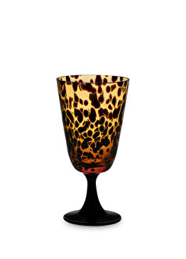 Leopar Desenli Cam Şarap Kadehi